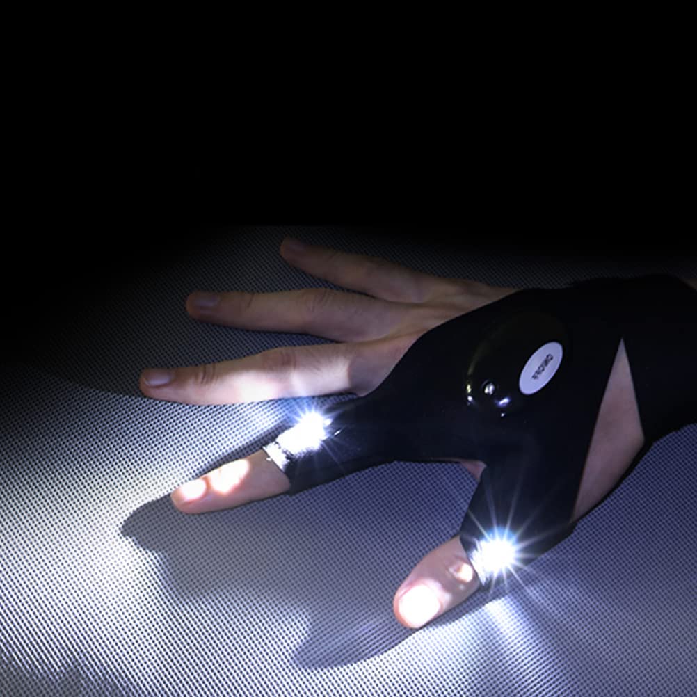 LED Flashlight Gloves for Fishing, Camping & Work - Stretchy Glow Gloves for Men & Women - Cool Hands-Free Light Tools for Dad Gifts, Outdoor Maintenance & Nighttime Activities