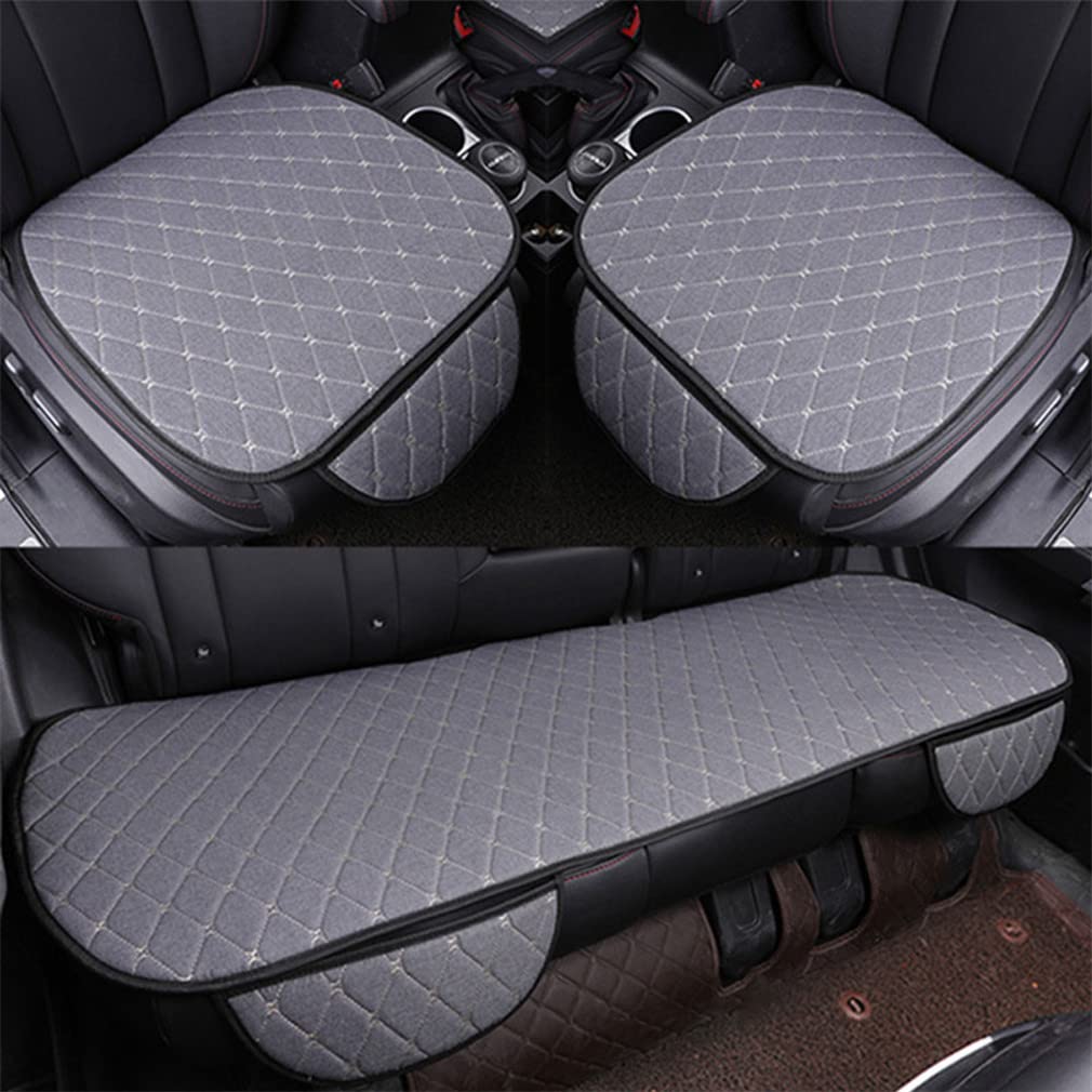 Premium Universal Car Seat Cushion Set - 4 Season Anti-Slip Leather Car Seat Cover with Storage Bag (Gray) - Perfect for Road Trips, Commuting & Long Drives