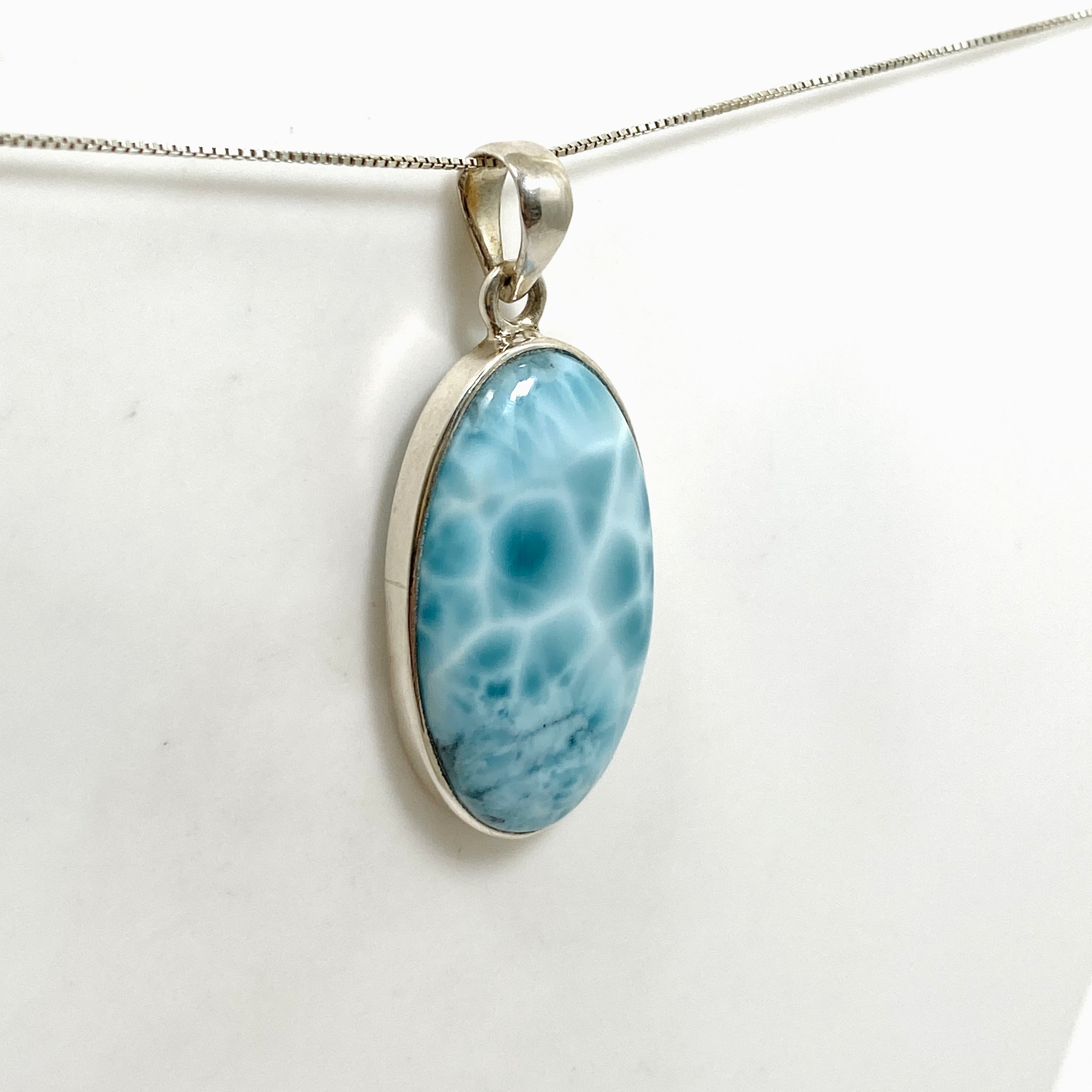 Natural Larimar Oval Cabochon Pendant - Handmade Blue Stone Jewelry PPGJ872 - Perfect for Beach Vacations & Boho Fashion