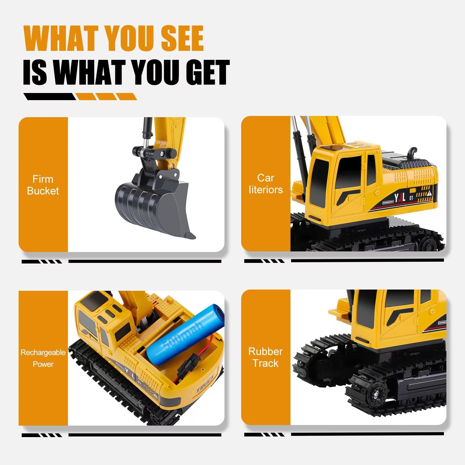 2.4Ghz Remote Control Excavator Toy for Kids - RC Construction Vehicle with Realistic Functions for Boys & Girls Ages 8-12 | Outdoor Play, Birthday Gifts, Construction Pretend Play