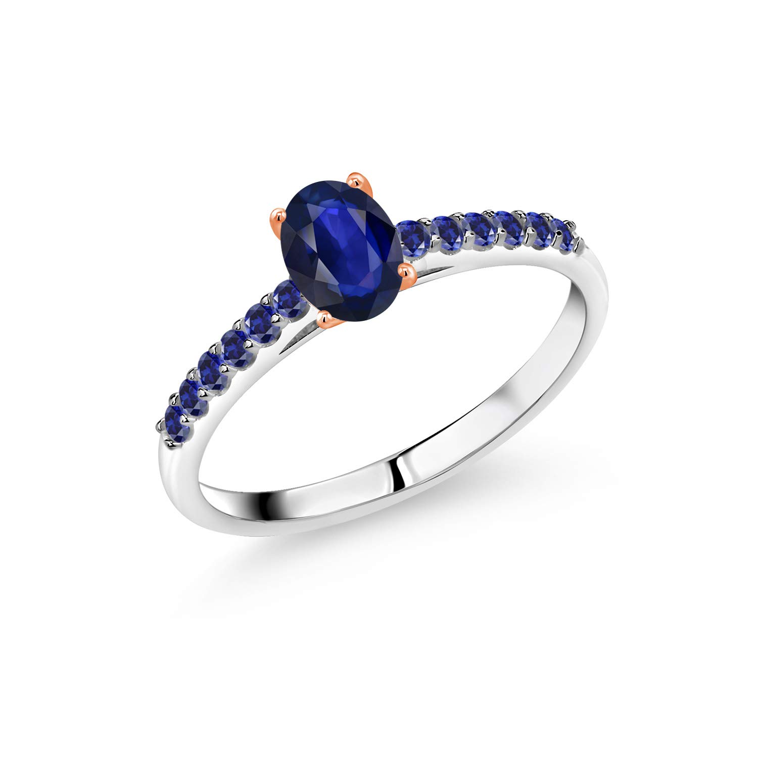 2.06 Ct Oval Blue Created Sapphire Ring in 925 Silver with 10K Rose Gold Prongs – Elegant Jewelry for Engagement, Wedding & Special Occasions