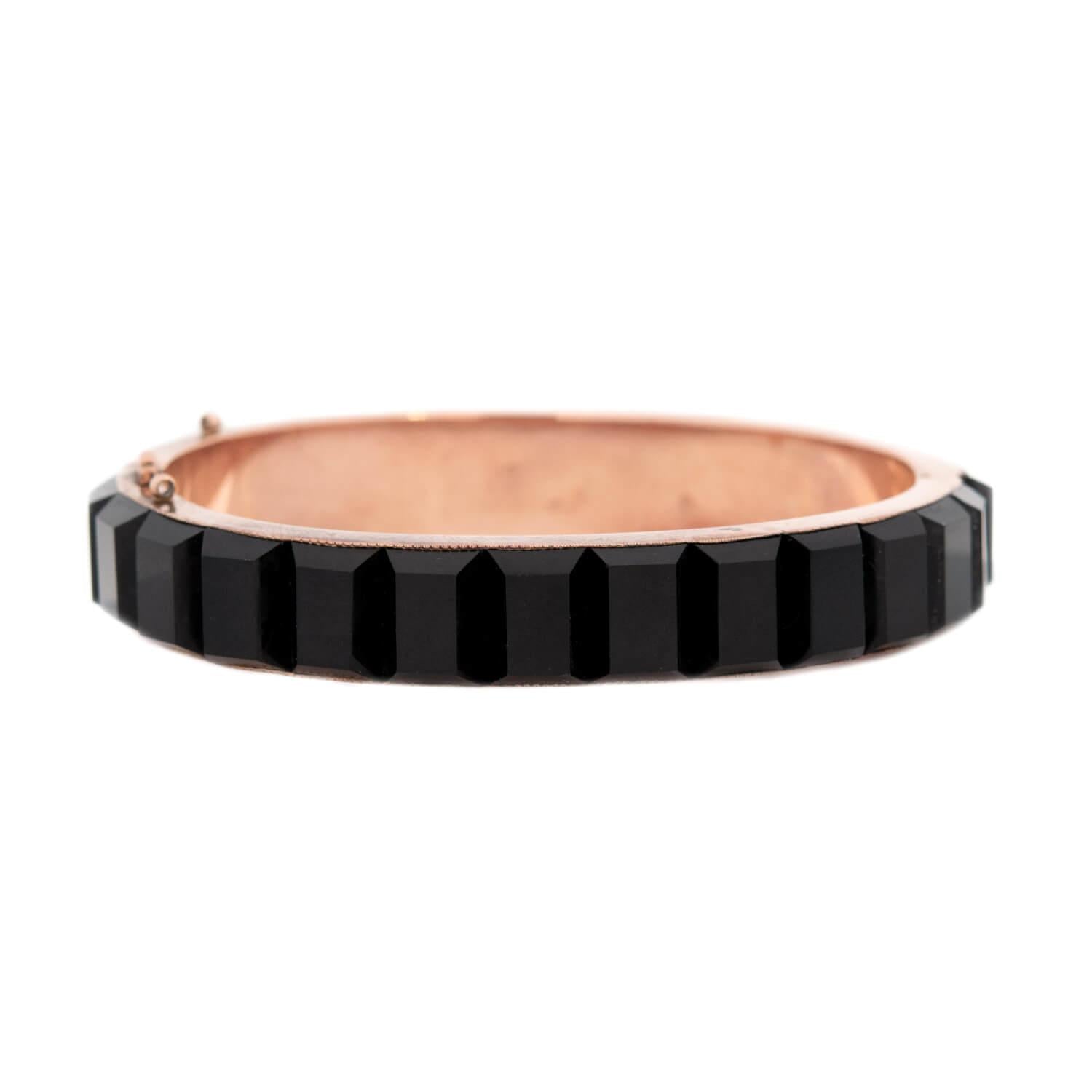 Victorian Style 14k Gold Onyx Hinged Bangle Bracelet - Elegant Antique Jewelry for Women, Perfect for Weddings, Parties & Special Occasions