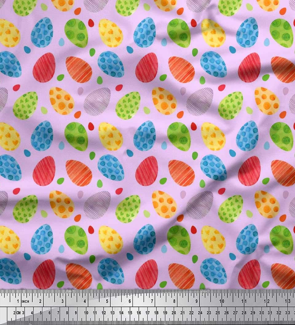 Soimoi 100% Cotton Cambric Fabric - Purple Easter Egg Print - 56