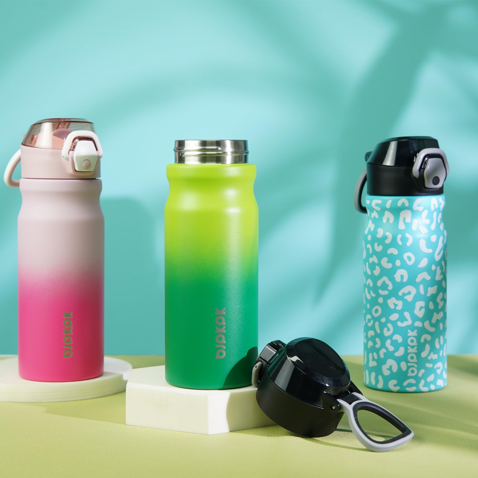 **BJPKPK 18oz Insulated Stainless Steel Water Bottle with Straw - Double Wall, BPA-Free, Leak Proof, Lockable Flip Lid & Soft Silicone Spout - Perfect for Gym, Hiking, Travel & School (Bubble Gum)**