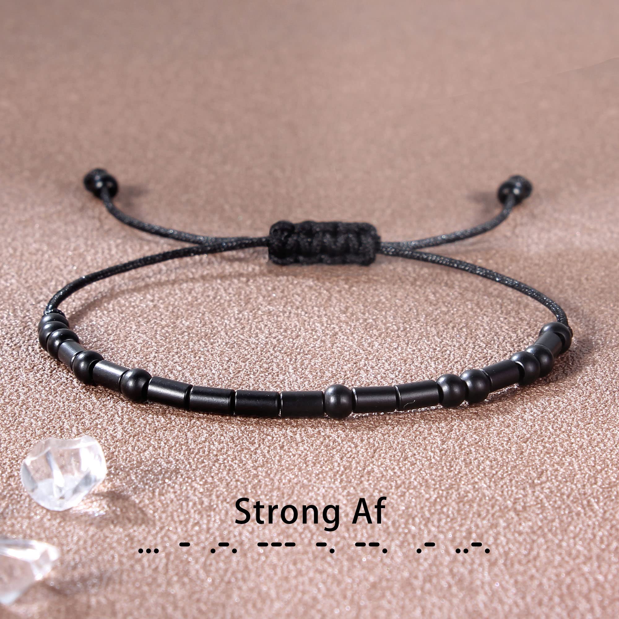 Morse Code Bracelet for Women & Men - Adjustable Black Braided Friendship Bracelet - Inspirational Gift for Her, Sister, Daughter, Mom, Dad - Best Friend Birthday & Christmas Jewelry - Perfect for Couples, Long Distance Relationships & Meaningful Gifts