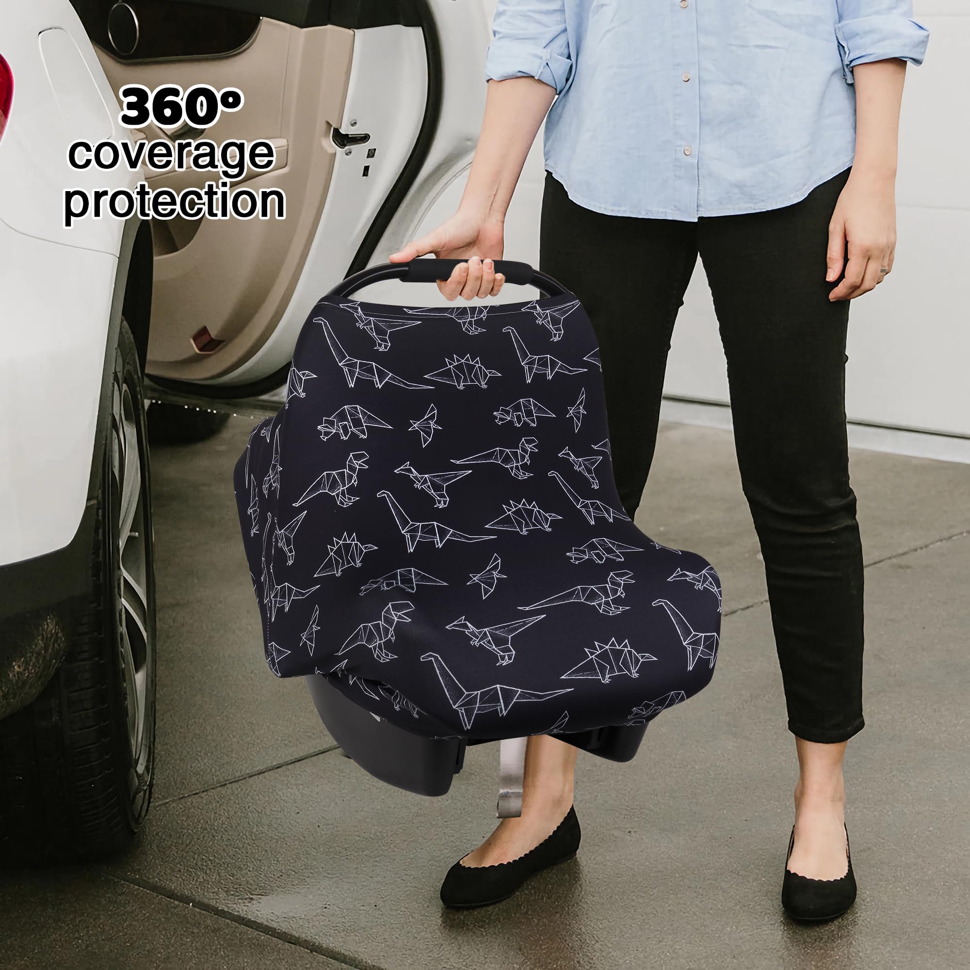 Rquite Baby Car Seat Cover - Breathable Infant Canopy & Nursing Cover for Breastfeeding, Stretchable & Comfortable for Boys & Girls - Perfect for Strollers, Shopping Carts & Outdoor Activities