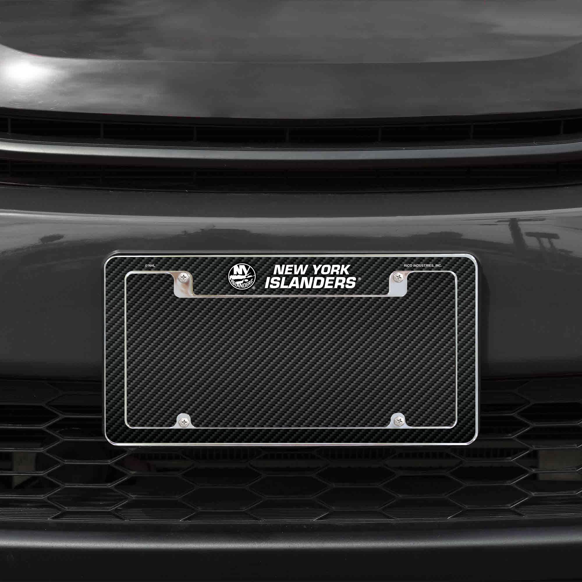 New York Islanders NHL Chrome Metal License Plate Frames (Set of 2) - Carbon Fiber Design for Cars & Trucks - Durable Auto Accessories for Sports Fans