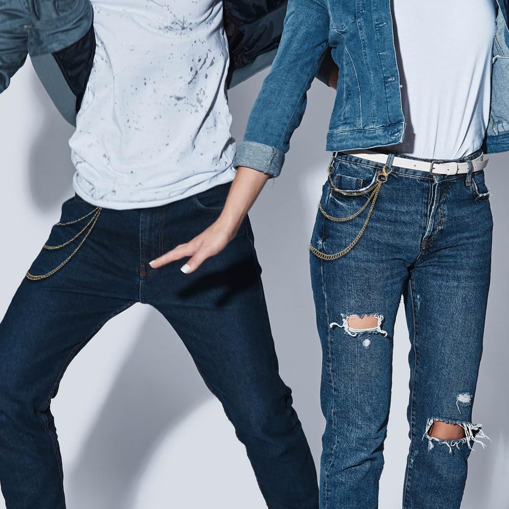 3-Piece Stylish Jeans Chains for Men & Women - Trendy Wallet & Pants Accessories - Perfect for Casual Outfits, Hip-Hop Fashion & Streetwear Looks
