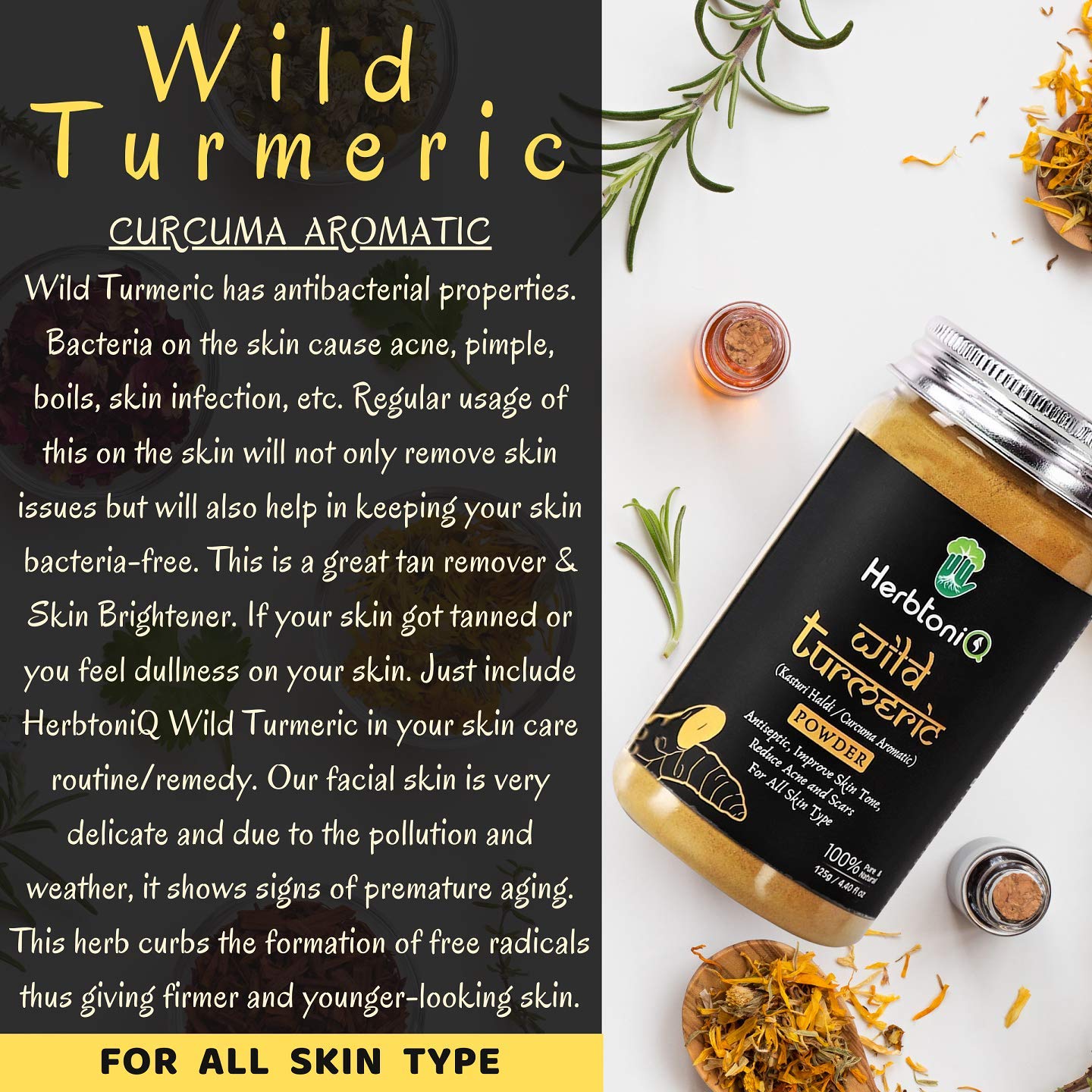 HerbtoniQ 100% Natural Sandalwood Powder & Wild Turmeric (Kasturi Haldi/Curcuma Aromatica) for Face Pack - 275g | Organic Skincare for Glowing Skin, Acne Treatment & Ayurvedic Beauty Rituals