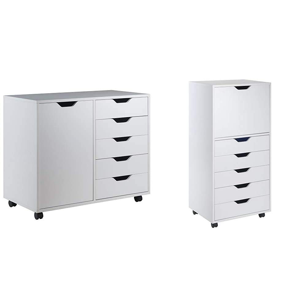 Winsome Wood Halifax White & Wood Storage Organizer - Perfect for Living Room, Bedroom, or Office Organization