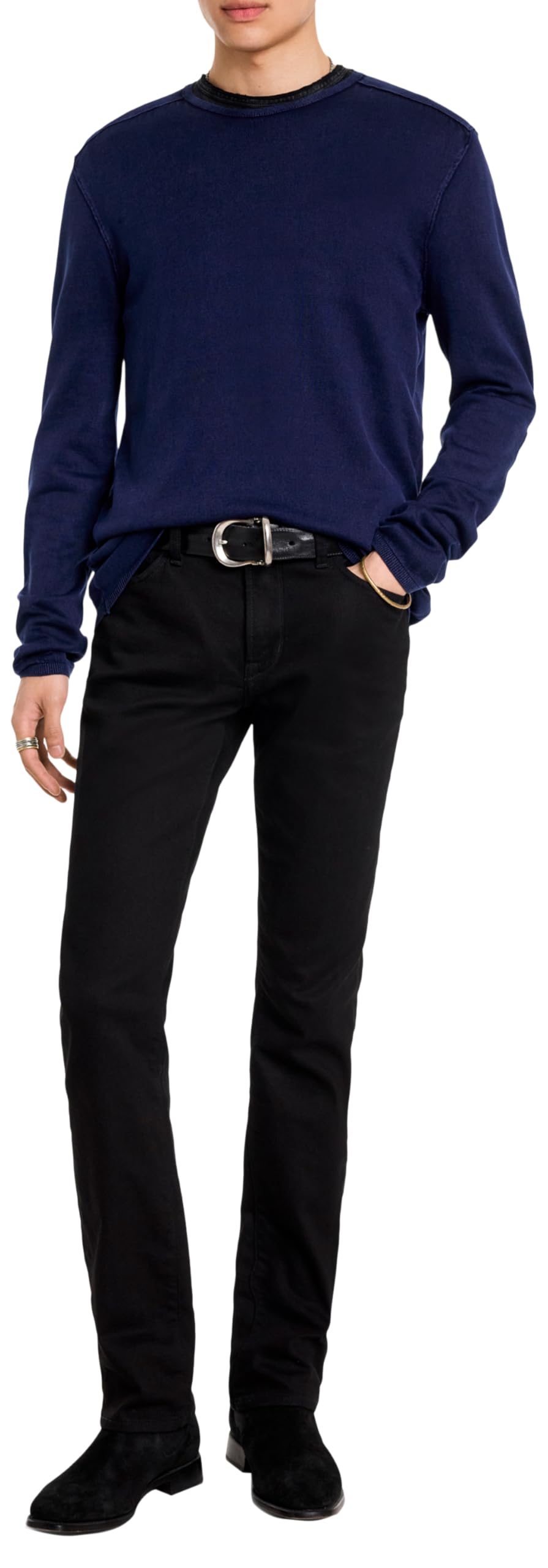 John Varvatos Men's Walter Acid Wash Long Sleeve Crew Neck T-Shirt - Casual & Stylish Cotton Tee for Everyday Wear, Date Nights, and Weekend Outings