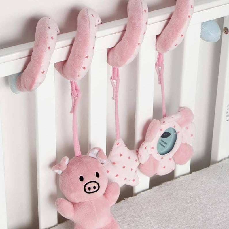 **Baby Crib Hanging Toy with Sounding Bell - Detachable Stroller Toy for Visual & Hearing Development - Soft Animal Plush for Newborns & Infants (Strawberry) | Perfect for Cribs, Strollers & Playtime**