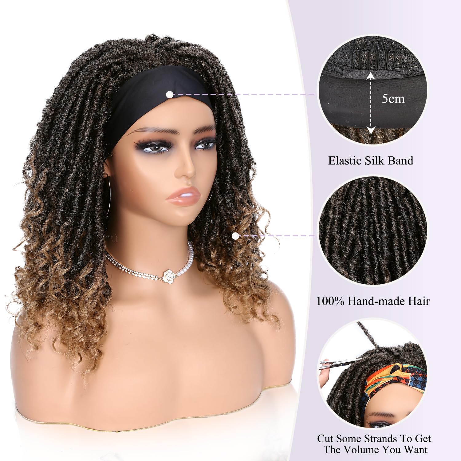 WIGER Short Dreadlock Synthetic Wig - Ombre Blonde Faux Locs for Black Women & Men | Hand-Braided Curly Wigs with Headband | Perfect for Cosplay, Halloween, and Daily Protective Styling
