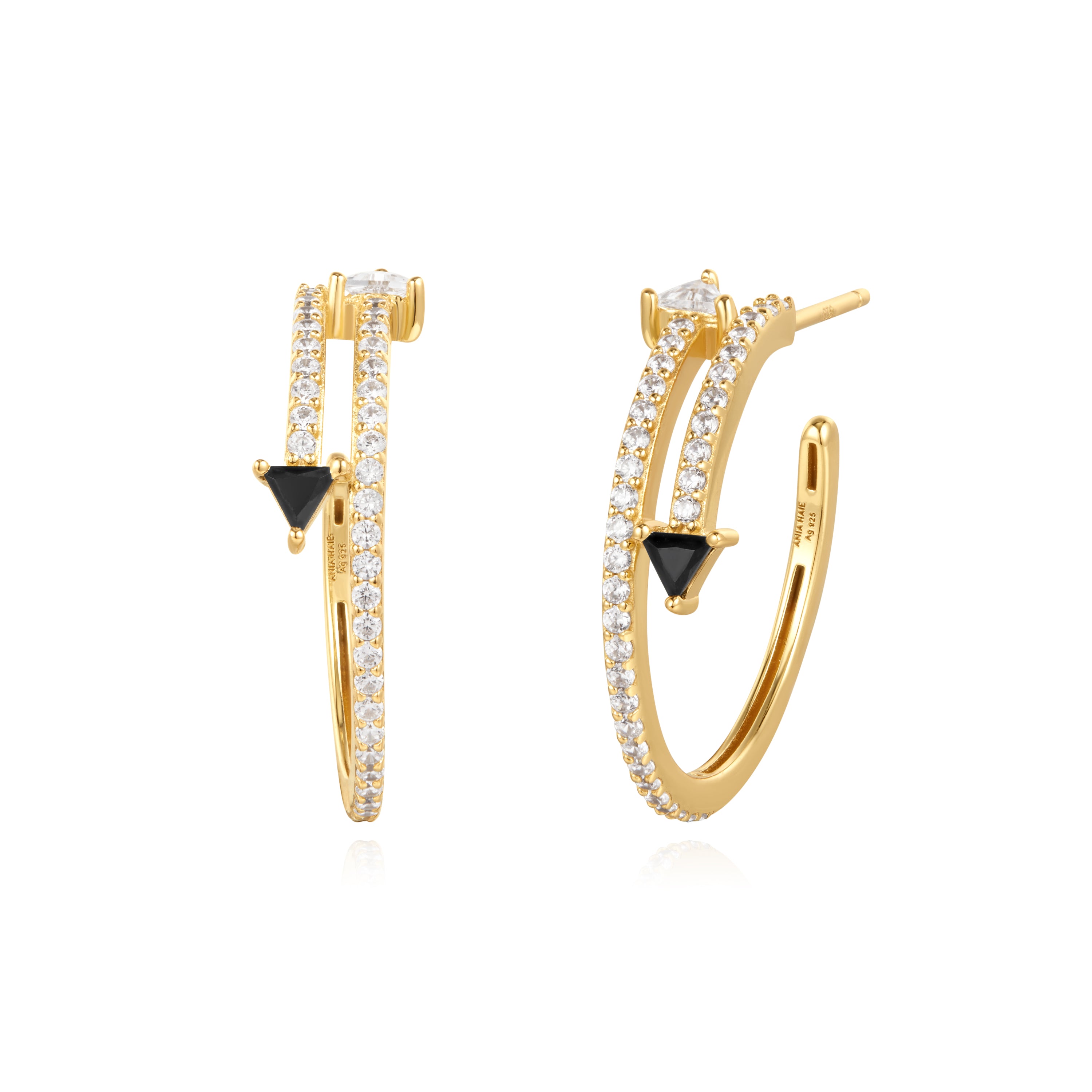 14K Gold Pave Double Arrow Stud Hoop Earrings for Women - Elegant & Dainty Jewelry for Everyday Wear, Parties & Gifts
