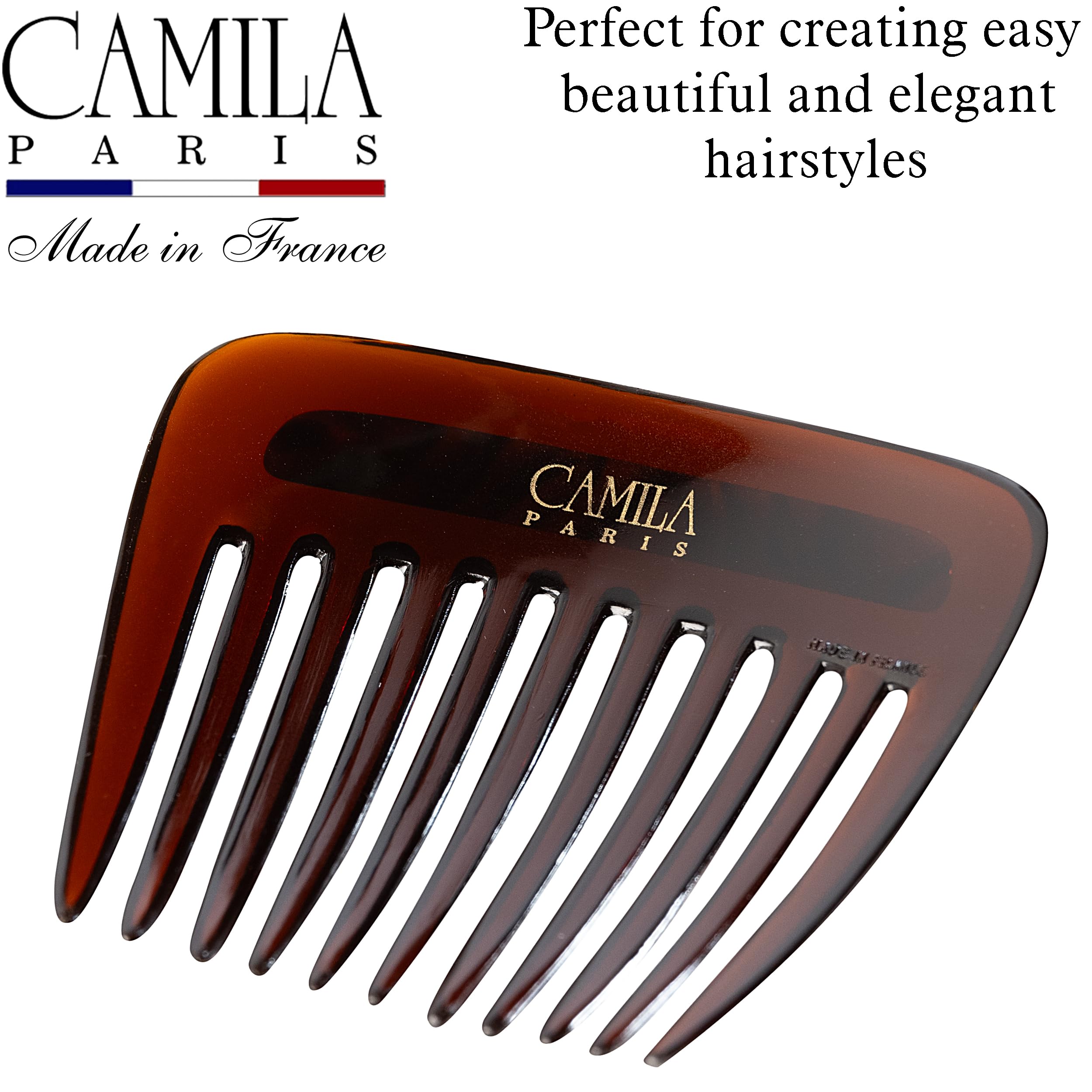 Camila Paris CP3767 French Hair Side Comb - Small Rounded Tortoise Shell Hair Clip for Women | Strong Hold No Slip Hair Accessory for French Twist, Bun & Chignon Hairstyles | Made in France | Perfect for Weddings, Parties & Everyday Elegant Styling