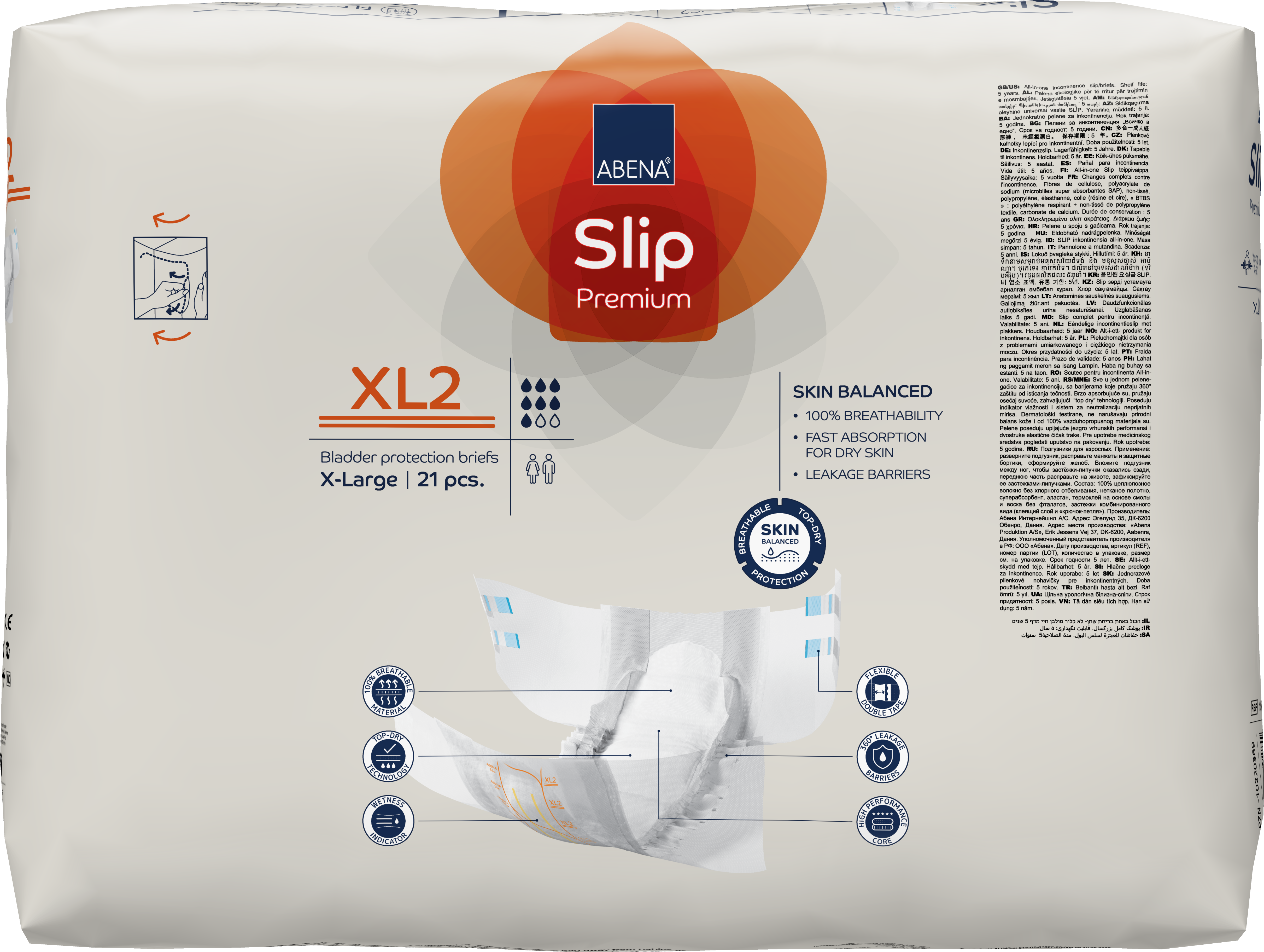 Abena Slip Premium Incontinence Briefs for Adults - Super Absorbent Diapers for Overnight Protection & Heavy Leakage - Ideal for Elderly Care, Post-Surgery & Bedridden Patients