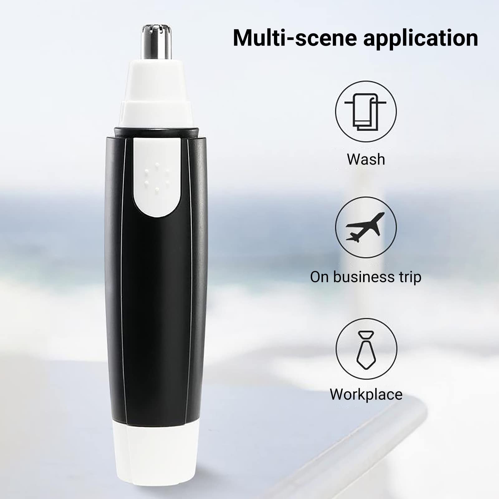 Professional Painless Ear & Nose Hair Trimmer for Men & Women - Waterproof Battery-Operated Eyebrow & Facial Hair Clipper - Perfect for Travel, Home Grooming & Personal Care - Black