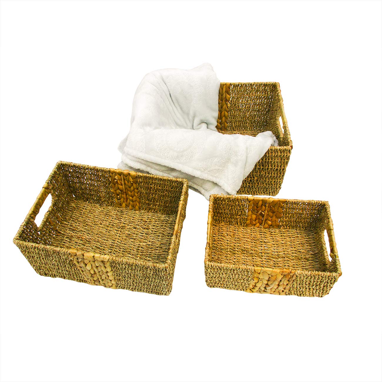 Trademark Innovations 3-Piece Rectangle Bathroom Storage Basket Set - Organize Towels, Toiletries & Essentials for Bathroom, Vanity & Closet Organization
