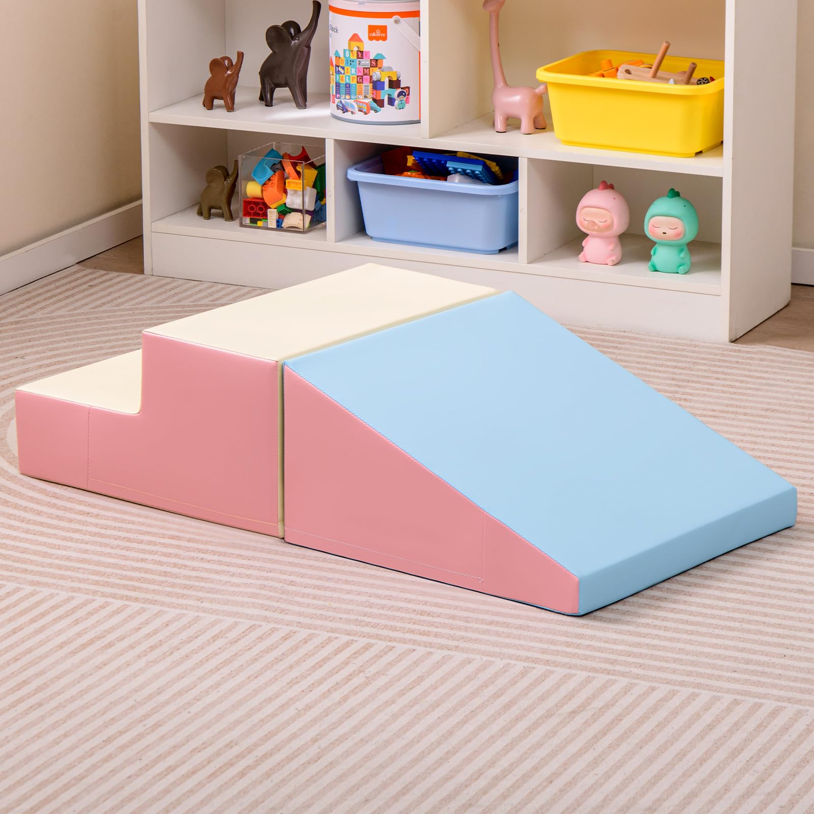 Costzon Toddler Climbing Toys - Soft Foam Play Set for Crawling, Climbing & Sliding | 2-Piece Indoor Activity Blocks for Babies & Kids (Blue & Pink) | Perfect for Nursery, Playroom & Daycare Motor Skill Development