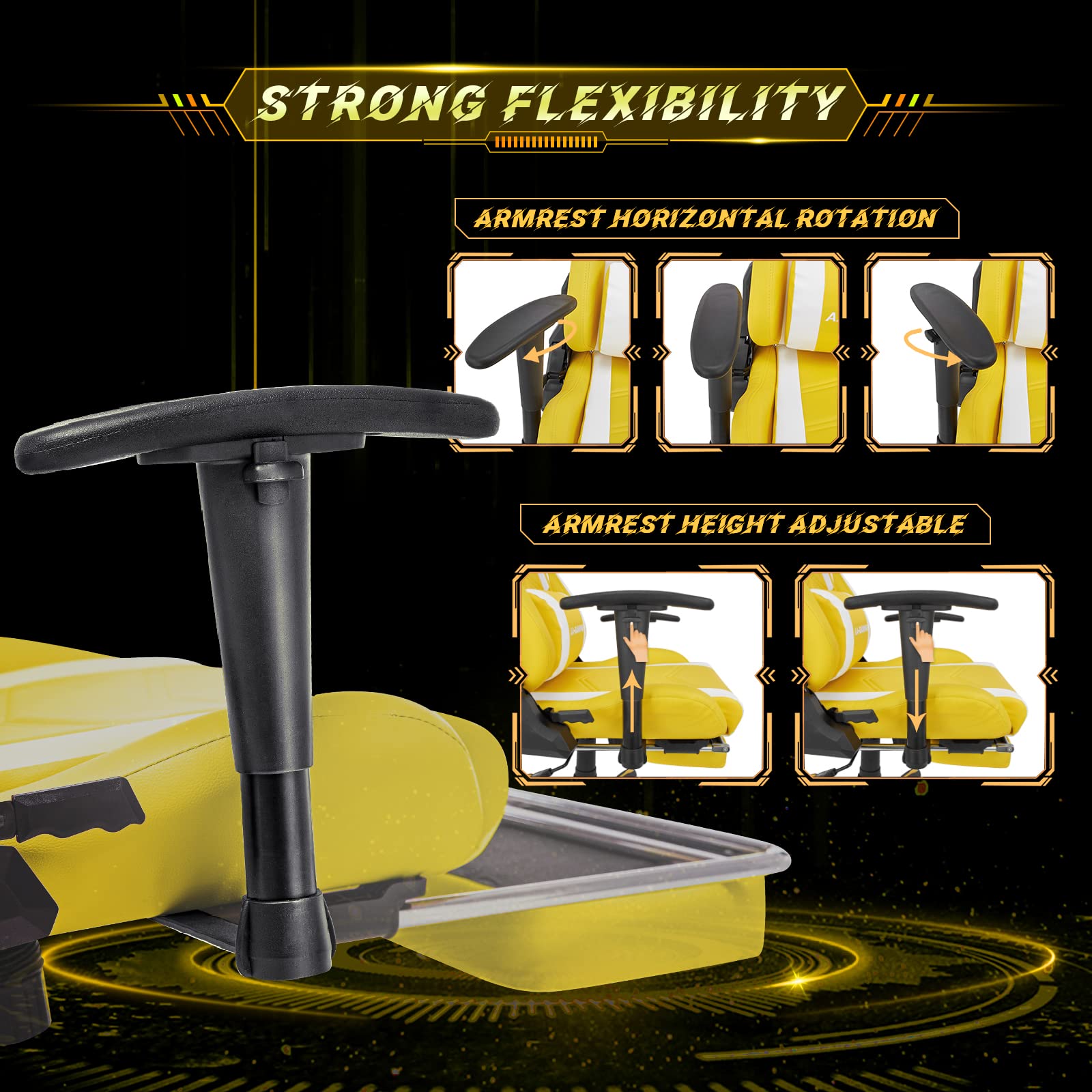 Premium Gaming Chair - High Back Ergonomic Racing Style Computer Chair with Adjustable Lumbar Support, Footrest & 360° Swivel for PC/Console Gamers (Yellow & White) - Perfect for Esports, Streaming & Home Office Workspace