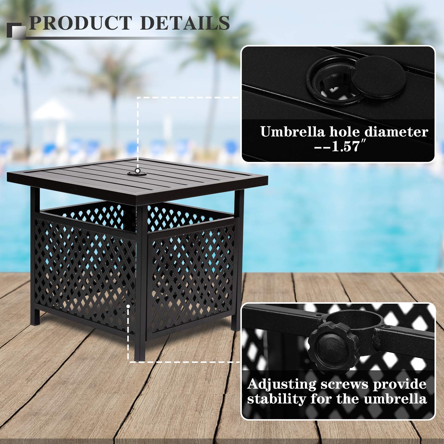 SOLAURA Square Outdoor Patio Side Table with 1.57