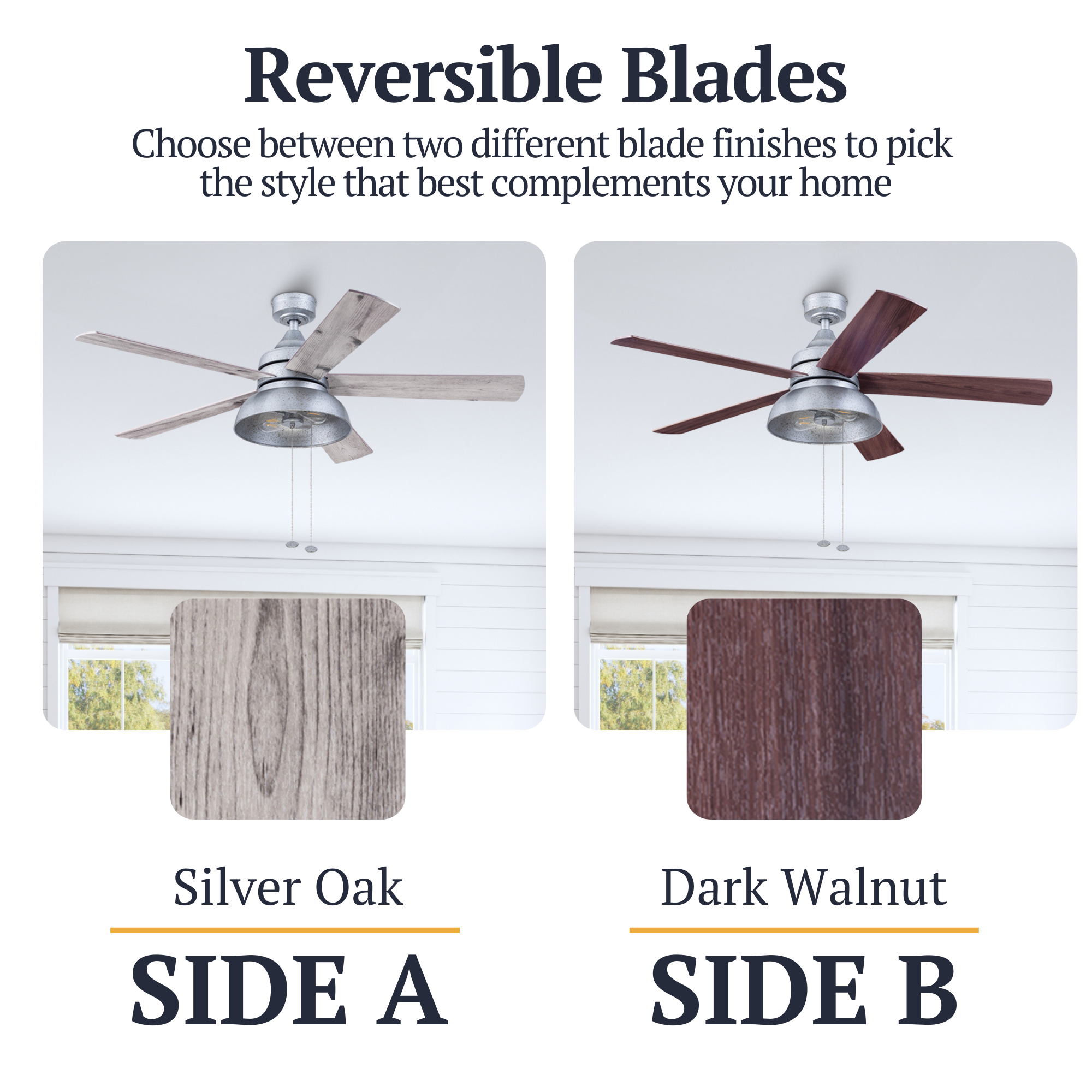 52 Inch Brightondale Galvanized Pull Chain Ceiling Fan - Indoor/Outdoor Use for Living Room, Bedroom, Patio & Covered Porch