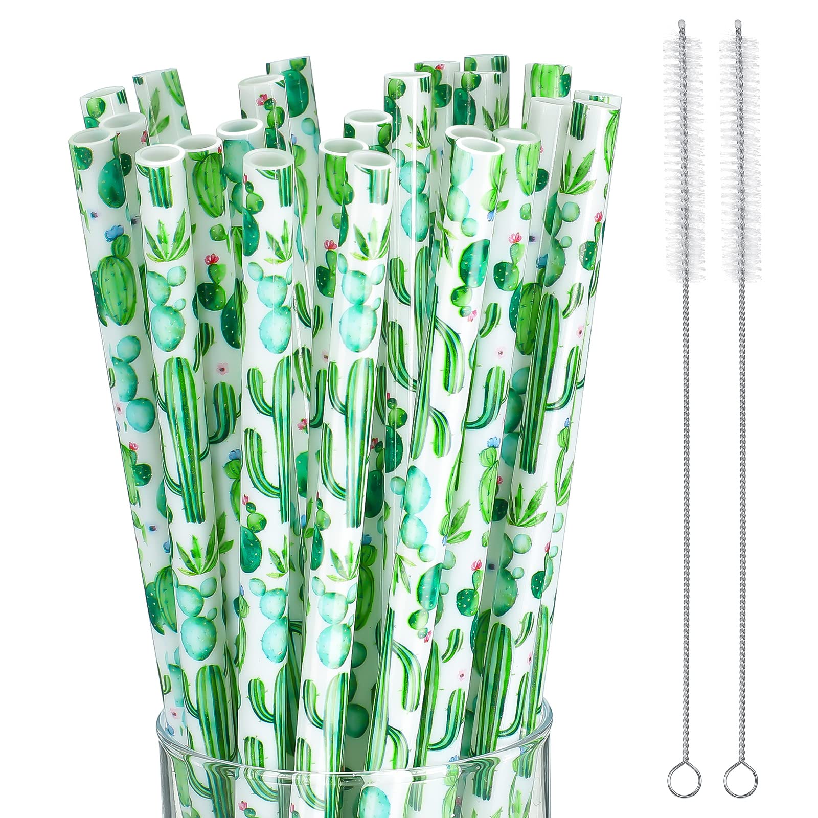 Reusable Cactus Straws - 26pcs Succulent Drinking Straws with Brushes for Party Favors & Home Decor