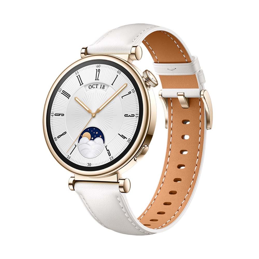 HUAWEI WATCH GT 4 Women's Smart Watch - 7-Day Battery Life, Fitness Tracker for iOS & Android - 24/7 Health Monitoring with Women's Health Features - White Leather Strap for Workouts, Office & Daily Wear