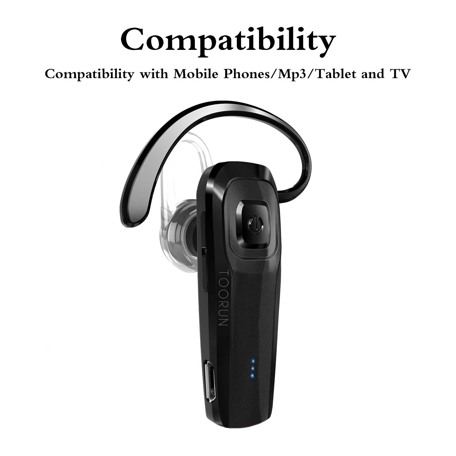 M26 Bluetooth 5.0 Wireless Headset with Noise Cancelling Mic - Hands-Free Earpiece for iPhone, Android, Laptop & Cell Phone - Perfect for Driving, Office Calls & Online Meetings (Black)
