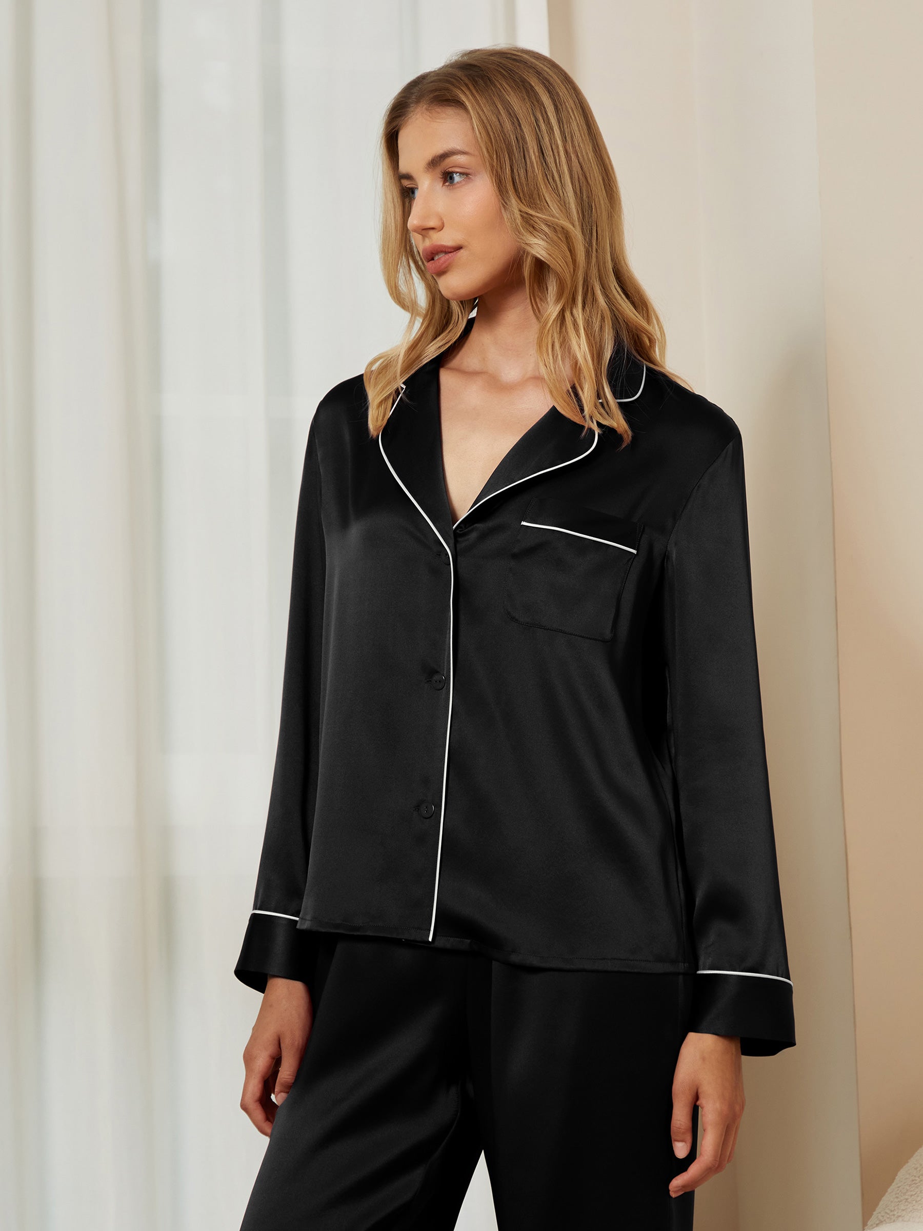 Michelle Classic Silk Pajama Top for Women - Luxury Sleepwear & Loungewear - Soft Comfortable Silk Blouse for Bedtime, Spa Days & Relaxing at Home