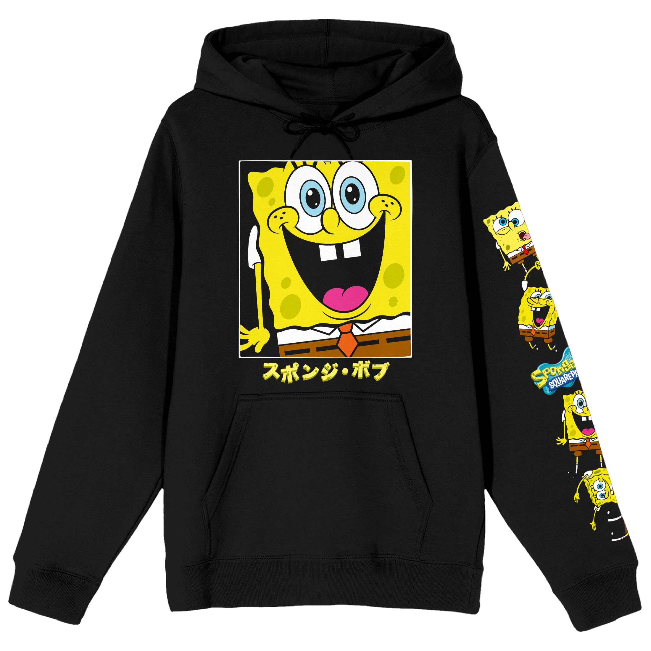 Spongebob Squarepants Cartoon Men's Black Hooded Sweatshirt - Soft Cotton Pullover Hoodie for Casual Wear & Street Style