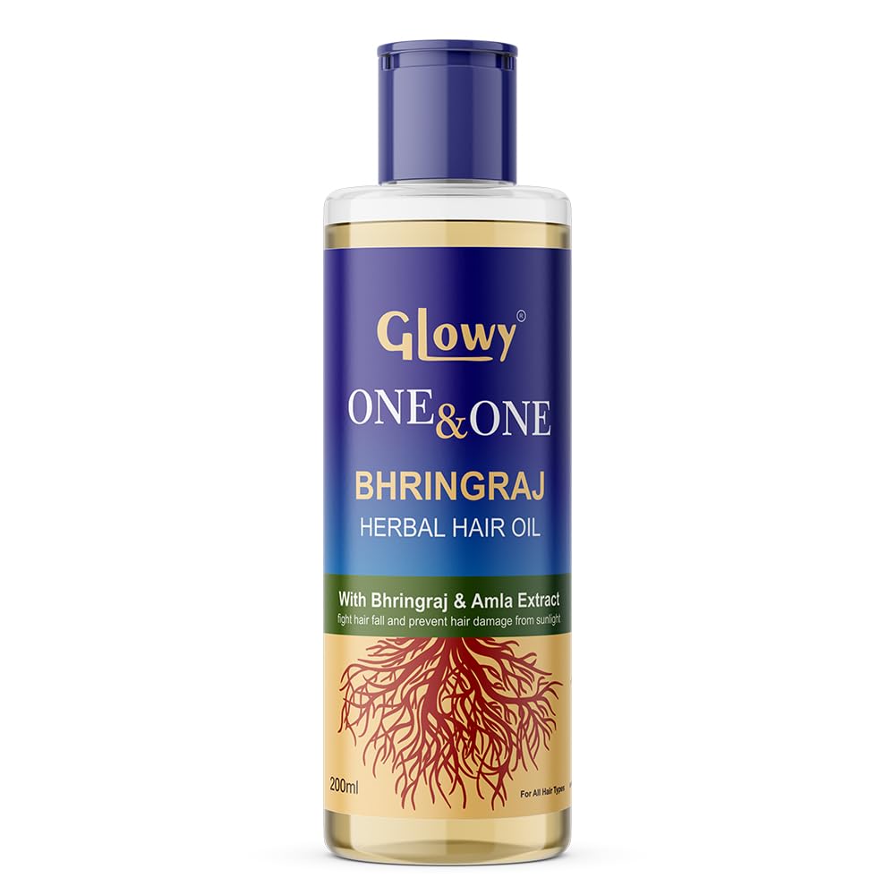 GLOWY Ayurvedic Maha Bhringraj Hair Oil with Amla Extracts - Natural Herbal Treatment for Scalp Massage, Hair Growth, Reduce Hair Fall & Strengthen Hair | Perfect for Daily Hair Care & Relaxing Scalp Therapy