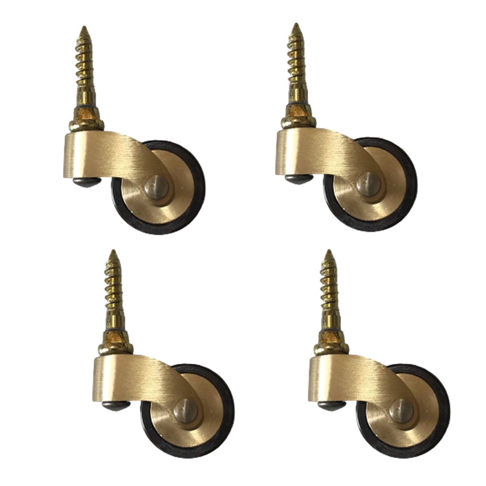 Vintage 360° Swivel Furniture Casters - Heavy Duty Rubber Wheels with Screw Mount & Solid Brass Plate - Antique Style Casters for Chairs, Tables, Cabinets and Home Decor