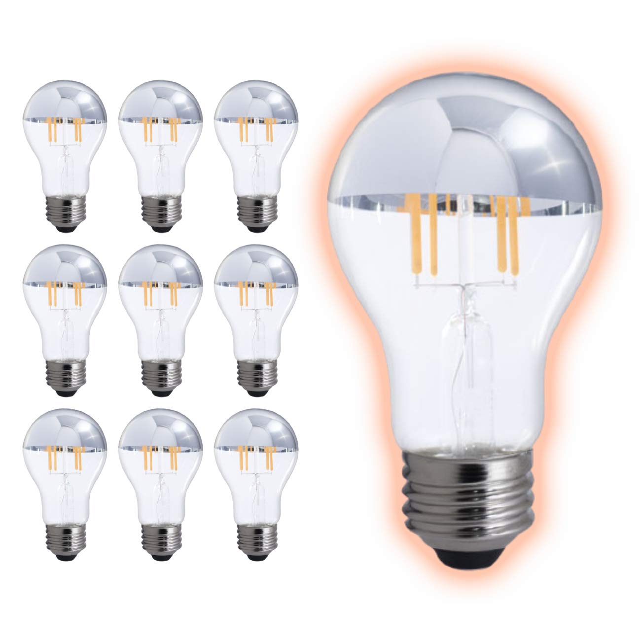 GoodBulb 4.5-Watt Half-Chrome A19 LED Light Bulbs | E26 Medium Base | 2700K Warm White | 360 Lumens | Energy Efficient Restaurant Lighting | Pack of 10 | Perfect for Cafes, Diners & Home Decor