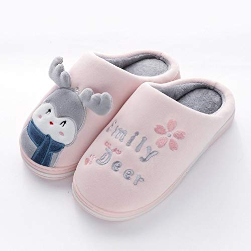 MEING Winter Warm Plush Cotton Slippers for Women & Men - Cozy Indoor House Shoes with Anti-Slip Sole, Cartoon Design, Perfect for Home, Lounge & Gift (Pink, Size 8.5) - Ideal for Relaxing, Cold Weather & Couples Matching