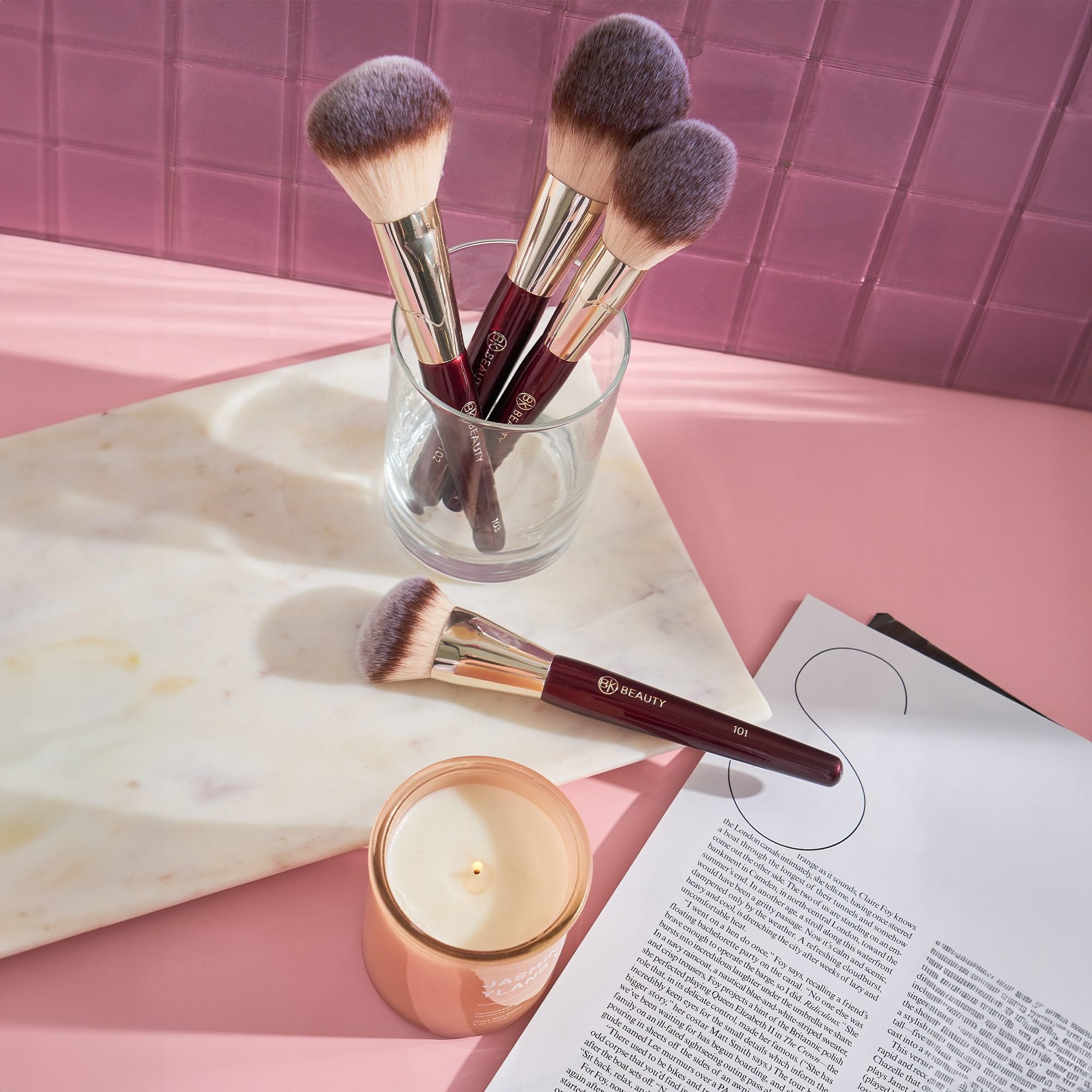 BK BEAUTY - Professional 4-Piece Essentials Face Brush Set for Liquid, Cream Foundation, Powder, Bronzer & Blush | Premium Makeup Brushes for Flawless Application | Perfect for Daily Makeup & Professional Makeup Artist Kit