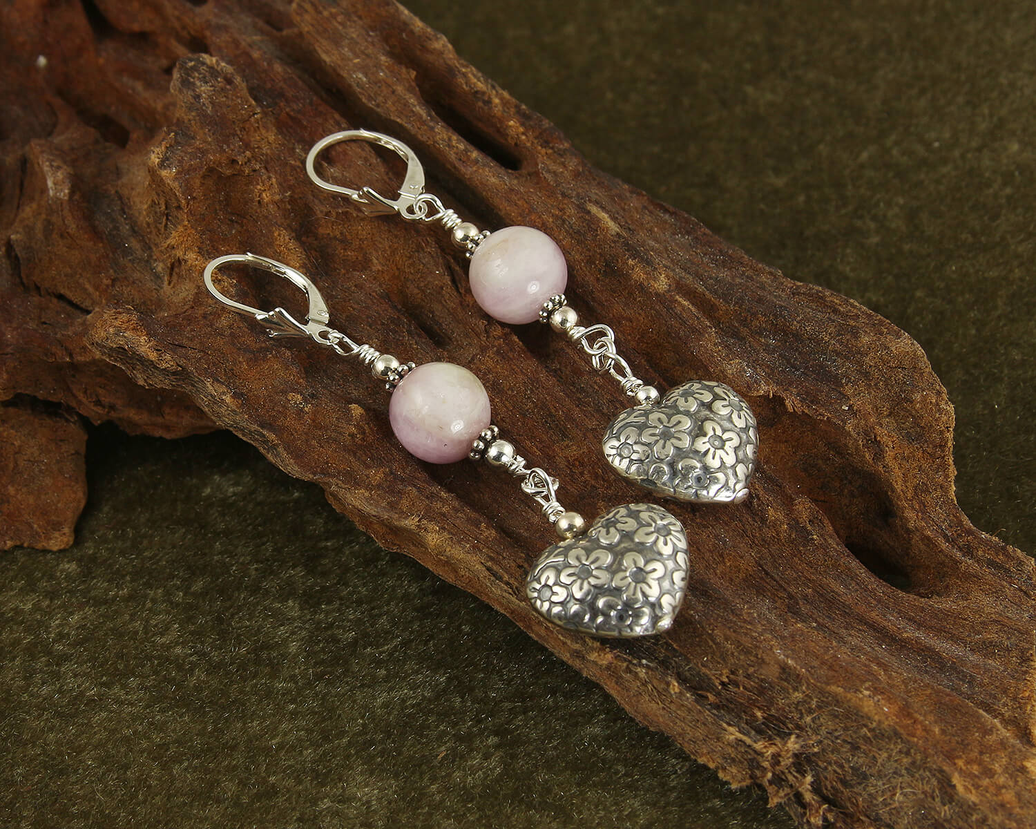 Kunzite Gemstone Heart Beaded Earrings for Women | Dainty Pink Crystal Jewelry | Valentine's Day Gift, Wedding, Anniversary & Special Occasion Accessories