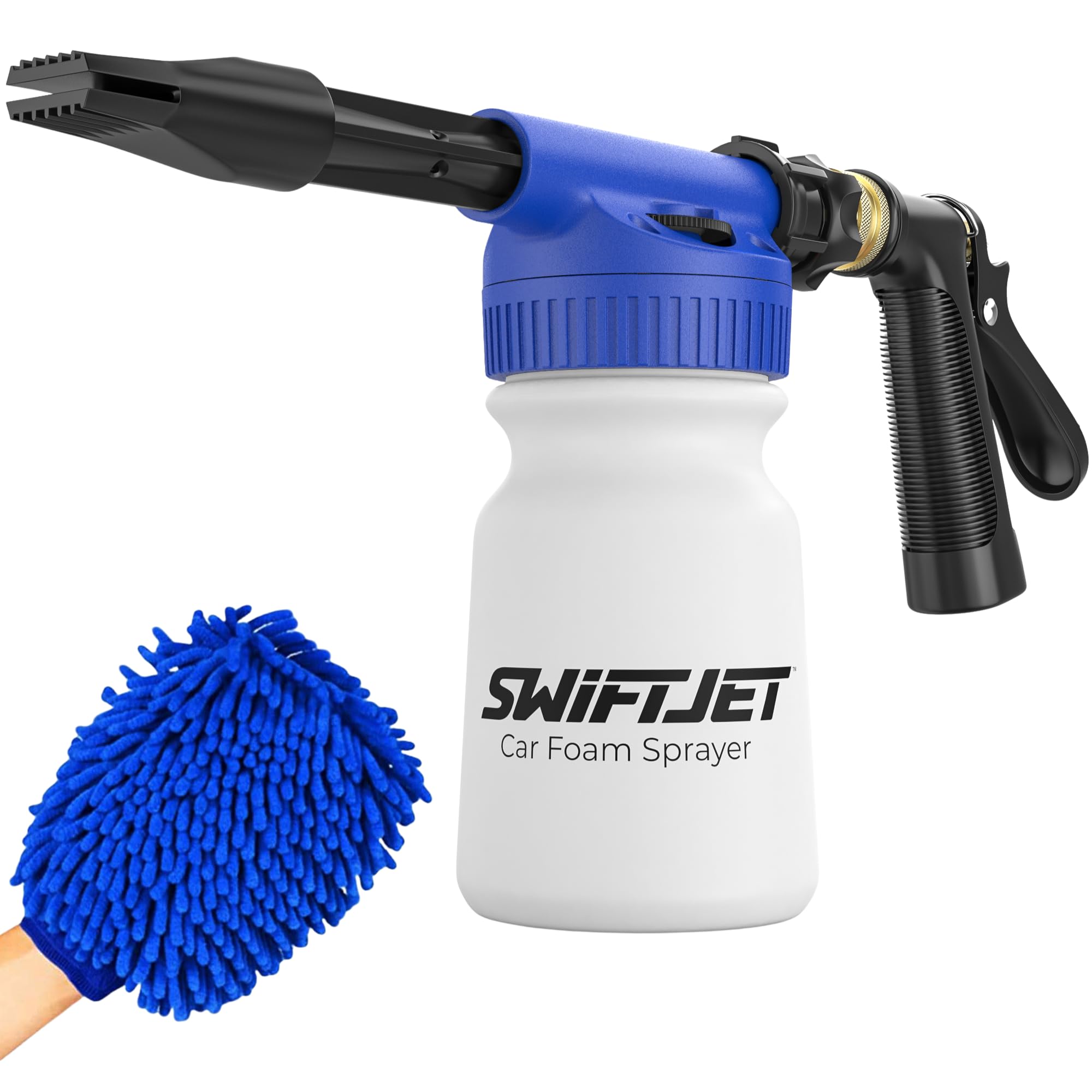 Premium Car Wash Foam Gun with Microfiber Mitt - High Pressure Foam Cannon Sprayer Kit for Auto Detailing - Garden Hose Snow Foam Blaster - Best Car Cleaning Accessories for Men & Women (Blue) - Perfect for Home Car Washing, Driveway Cleaning & Vehicle Maintenance