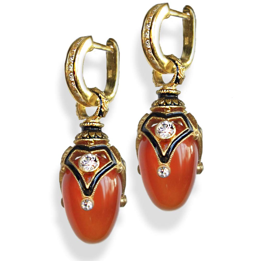 Elegant Sterling Silver Necklace with Coral Egg Pendant, Crystals & Enamel Gold Plating - 24-inch Chain for Women | Perfect for Gifts, Weddings & Special Occasions