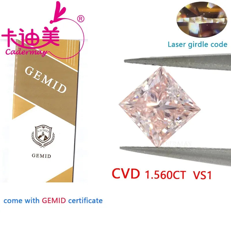 CADERMAY VS1 Clarity CVD Lab Grown Diamond - Square Cut Fancy Pink Loose Stone for Fine Jewelry Making & Wedding Rings | Engagement, Anniversary & Bridal Jewelry Designs