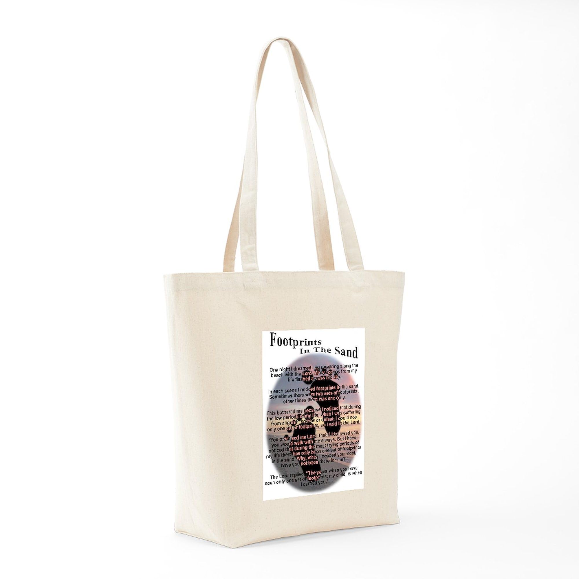 Footprints in The Sand Canvas Tote Bag - Eco-Friendly Reusable Shopping Bag for Beach, Grocery & Daily Use | Natural Cotton Carry All Tote