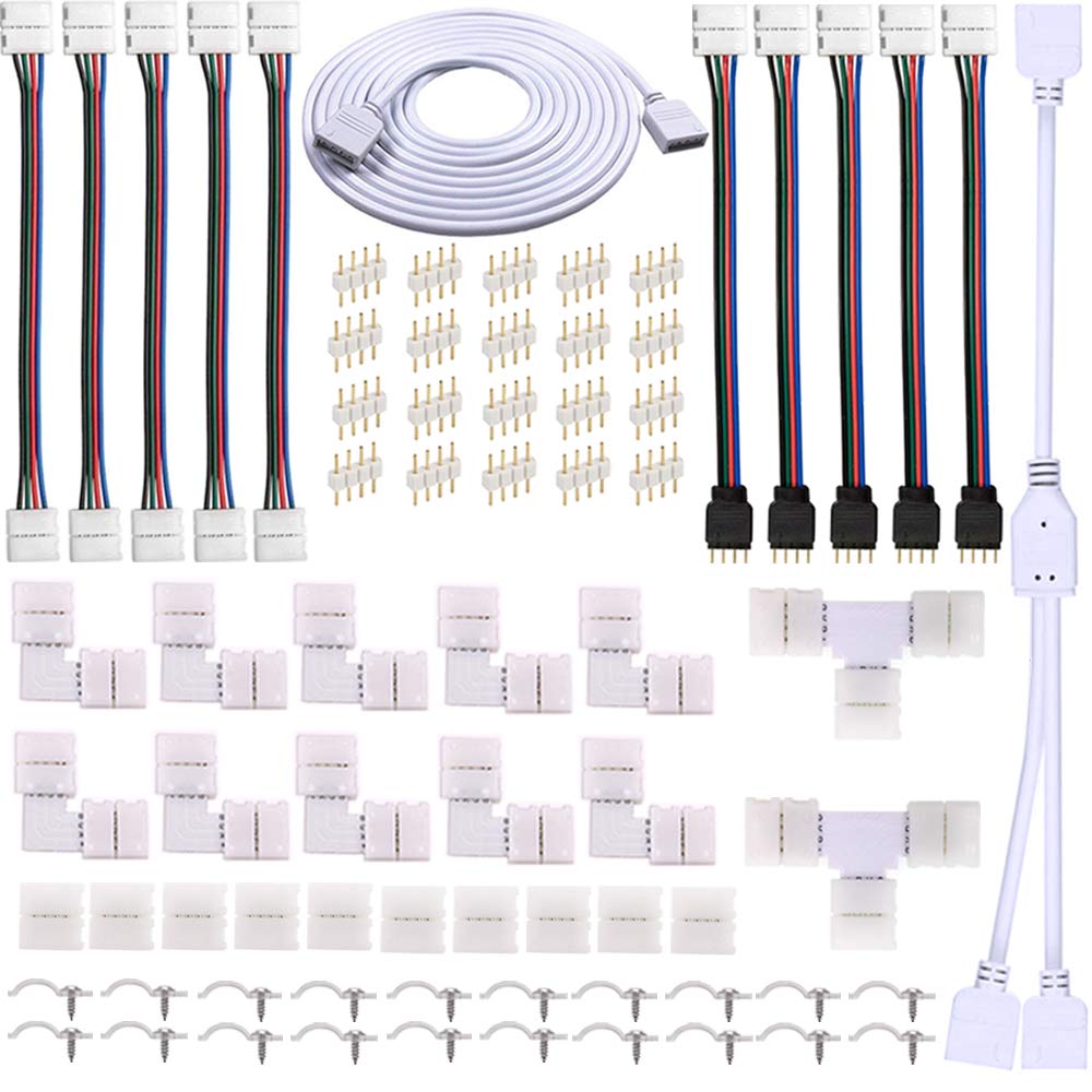 4 Pin LED Strip Connector Kit for 5050 10mm LED Light Strips - 8 Types Solderless Accessories - Complete DIY Lighting Project Parts - Perfect for Home, Office, and Commercial Decoration