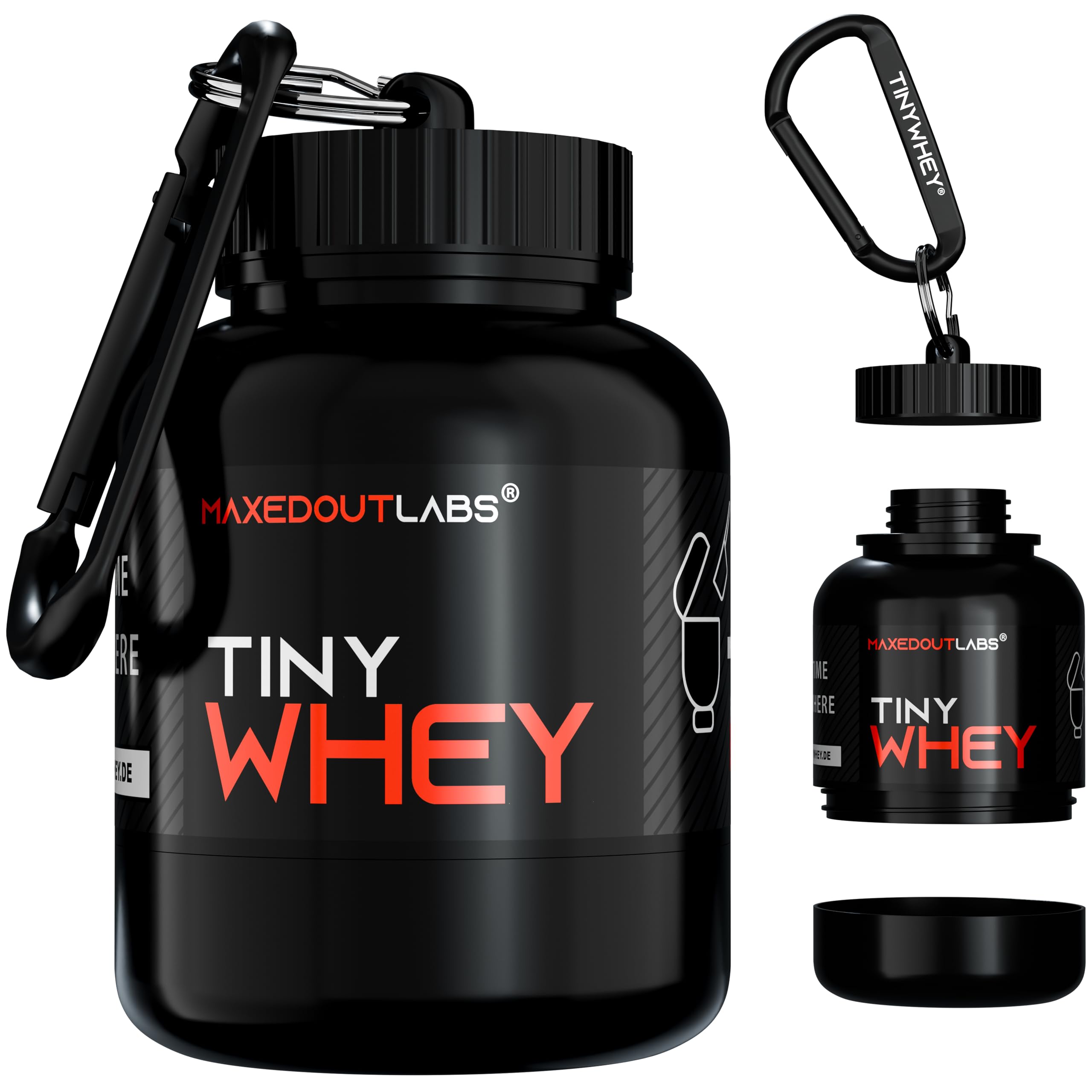 MaxedOutLabs TinyWhey Protein Powder Scoop & Storage Container - Portable Protein Dispenser Keychain for Gym, Travel & Fitness Enthusiasts - Perfect Gift for Men & Women - Workout Accessories & Gym Gadgets