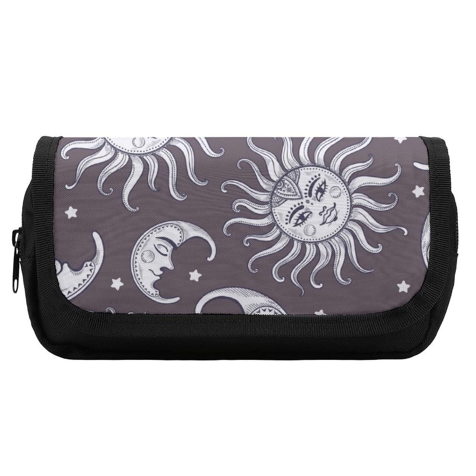 Sun Moon Cute Zippered Pencil Holder Organizer - Stationery Pen Case & Cosmetic Makeup Bag for School, Office, Travel - Perfect Gift for Christmas, Thanksgiving, Birthday