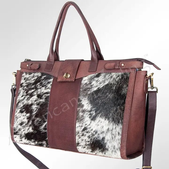 Stylish Leather Western Tote Bag with Hair-On Cowhide Trim - Perfect for Cowgirl Fashion, Rodeo Events & Western-Themed Parties