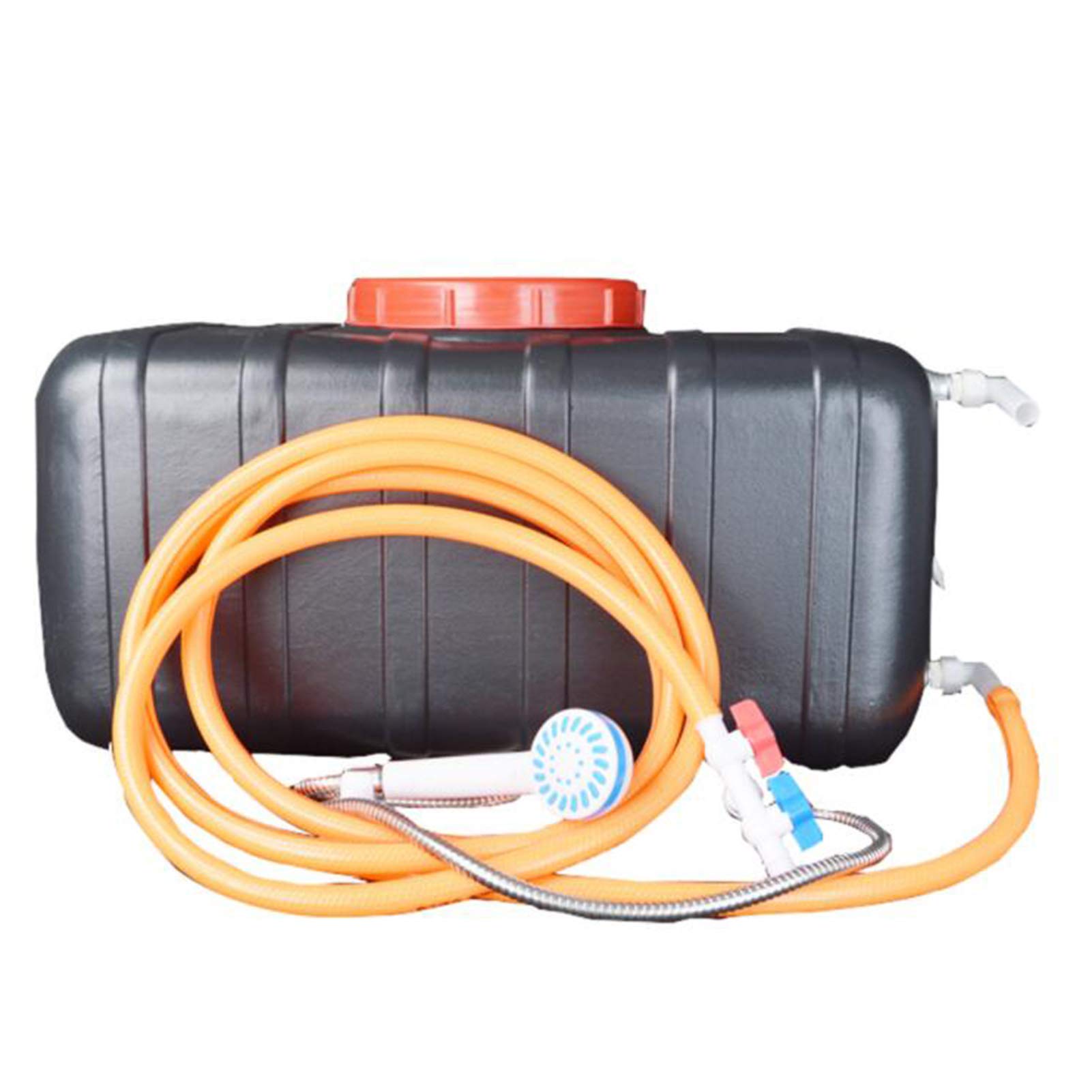 Outdoor Camping Water Storage Tank with Shower Head & Hose - Portable Plastic Water Container for Emergency, Travel, Solar Heating - Perfect for Camping, Hiking, Home Bath & Shower Use