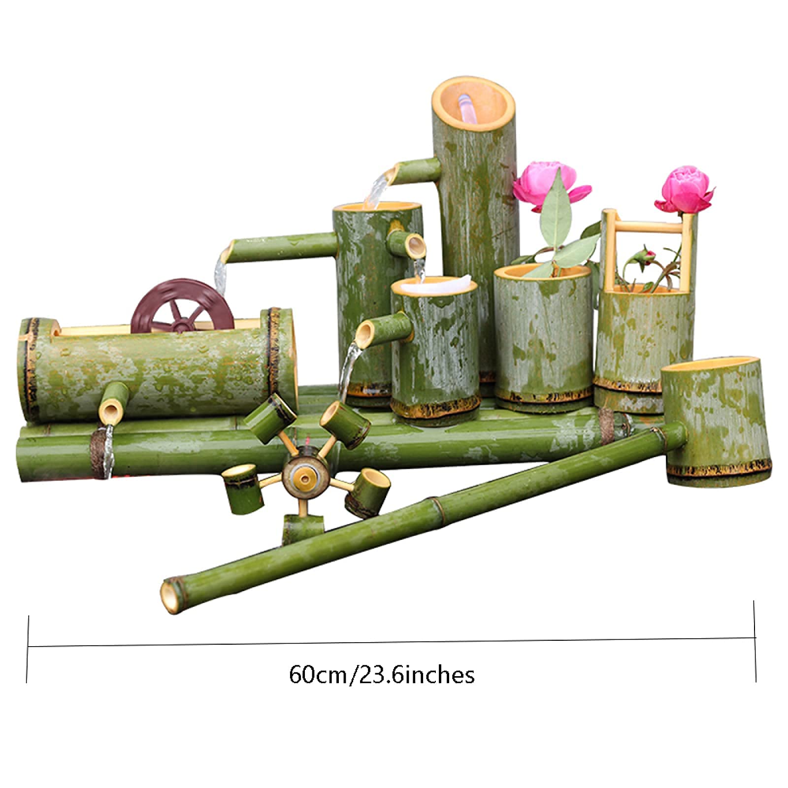 Bamboo Fountain & Bird Bath Water Feature with Pump - Garden Water Circulation System for Outdoor Decor & Relaxation | Perfect for Patio, Yard, and Zen Garden Landscaping