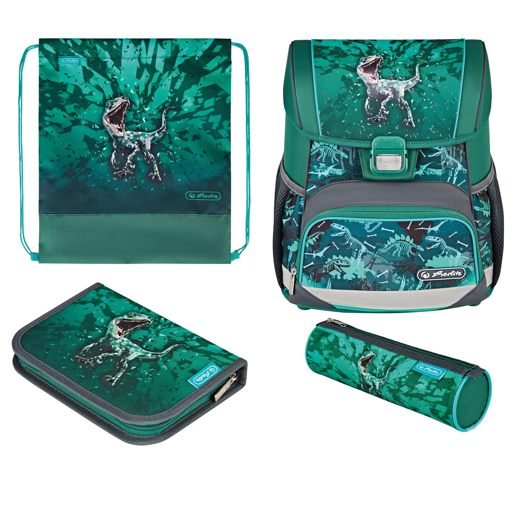 Herlitz Loop Plus Green Rex School Backpack for Kids - Lightweight, Durable & Ergonomic Design - Perfect for Elementary Students, Day Trips & Outdoor Adventures