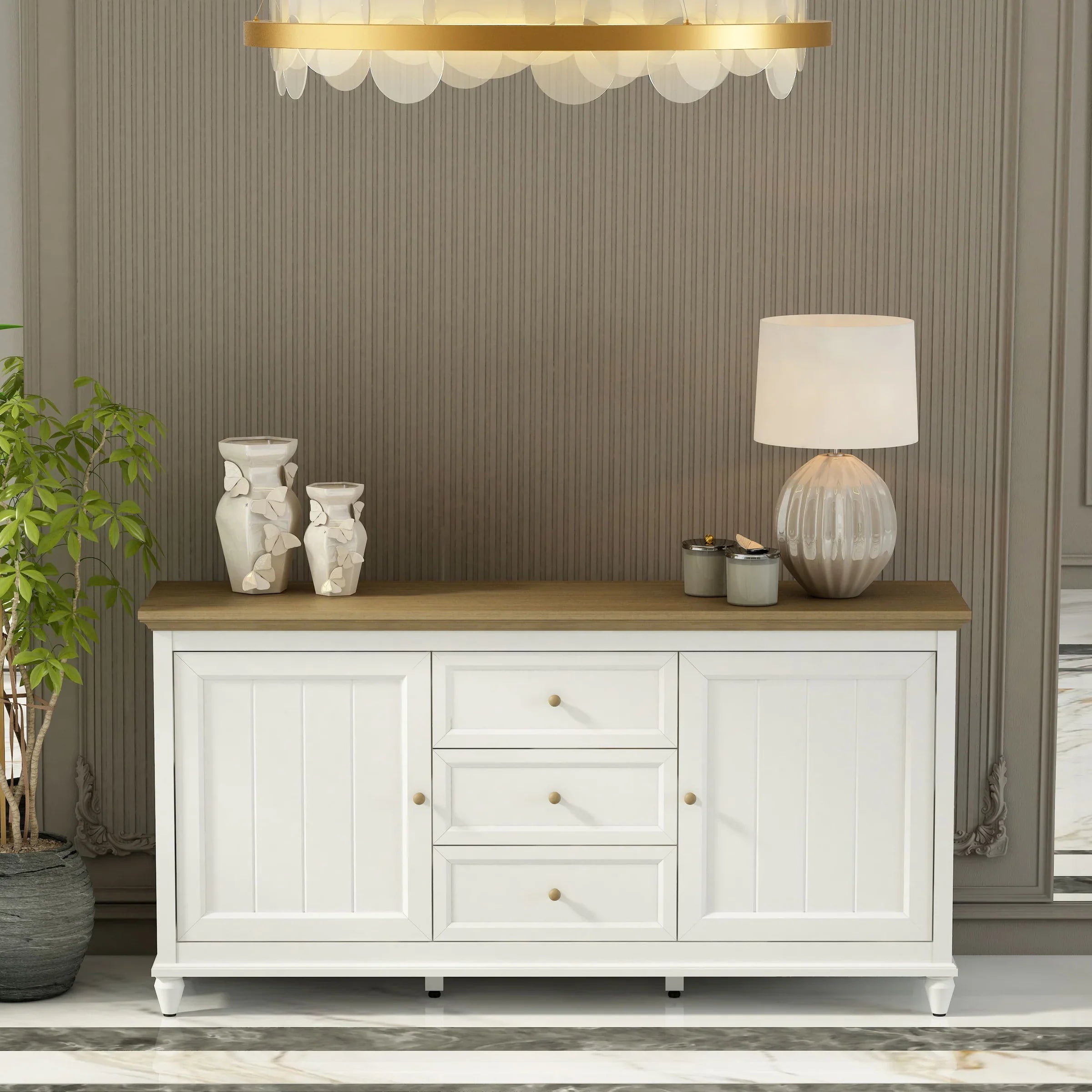 Anderson Teak Chenon Sideboard - White/Brown Finish - SB CW 6316 - Modern Buffet Cabinet for Dining Room & Living Room Storage