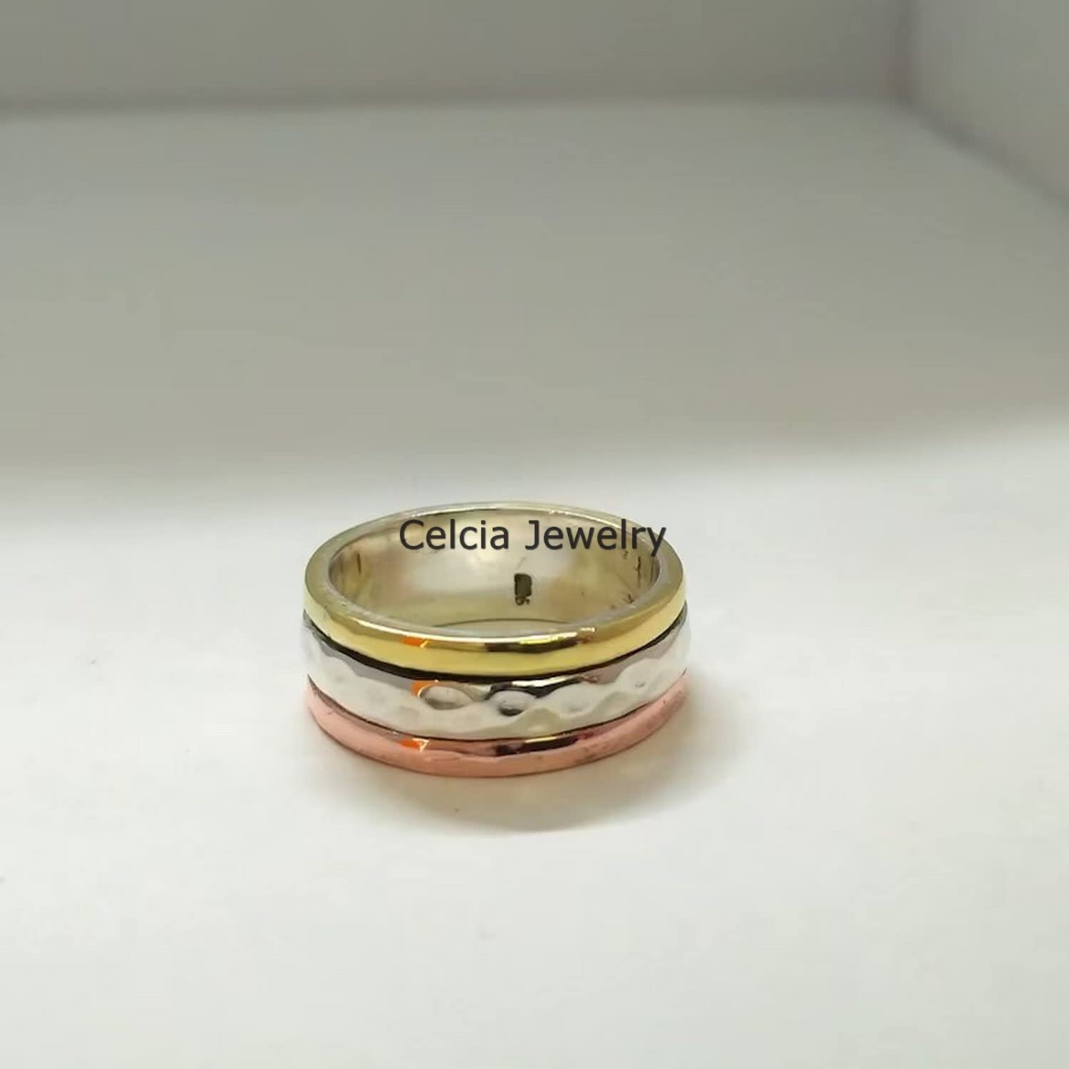 925 Sterling Silver Spinner Ring for Anxiety Relief & Meditation - Three-Tone Fidget Ring for Stress & Worry - Perfect Gift for Mother's Day & Self-Care (Size 7) - Ideal for Daily Wear, Office & Relaxation